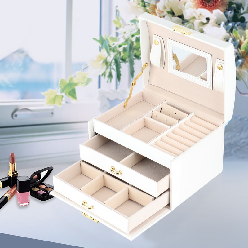 3 Tiers PU Leather Jewelry Storage Case Display Box Holder