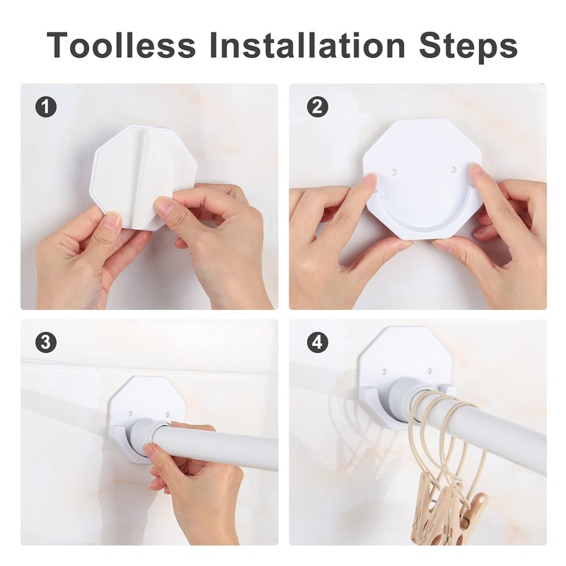 Letrushare Adhesive Shower Curtain Rod Tension Holders 2 Pack Shower