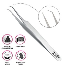 Metaleks Volume Eyelash Extension Tweezers Soft In Use Light In Weight Matt Finish Stainless Steel 45° Angular Tip for 2D - 5D - Sterilizable
