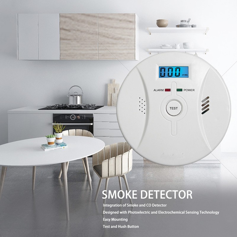 Monoxide Detector Easy Mounting Test Hush Button Dual Sensors Battery