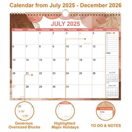 Calendar 2025-2026 - Wall Calendar 2025-2026 from July 2025 - December 2026, 18 Months Calendar with Premium Paper, Twin-Wire Binding & Hanging Hook, 12" x 14.5", Black