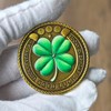 Good Luck Coin with Four Leaf Clover & Elephant Design