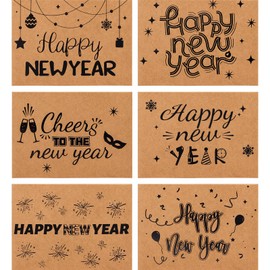 Treasure Cove Happy New Year Cards with Envelopes Kraft Holiday Greeting Cards 24Pcs