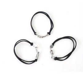 IKDAY Pulsera De Lazos Para El Cabello Con Eslabones De Cadena De Metal Elástico Beige, Muñequeras Que Se Ven Lindas En Tu Muñeca Y Geniales En Tu Cabello (Plata-3 Detalles De Metal) Negro
