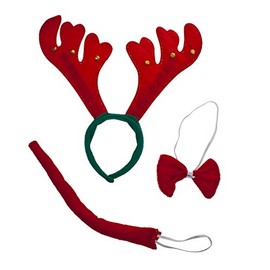 LUX ACCESSORIES Festive Holiday Christmas Reindeer Headband Bow Tie Tail Costume Red
