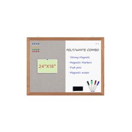 Grey Felt Bulletin/Dry Erase White Combo Board, 24" X 18“ Combination Whiteboard/Bulletin Board, Pin Board with Natural Wood Frame…