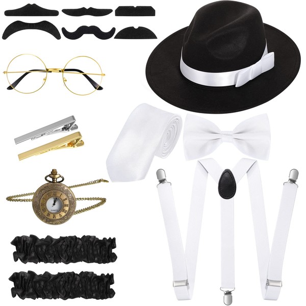 SATINIOR 1920s Old Men Costume Roaring Retro Accessories Set Gangster