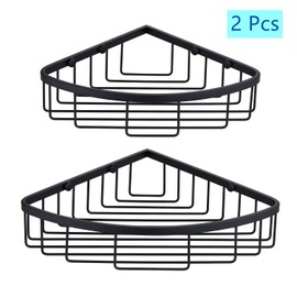 GORDEE [2 Pack] Corner Shower Caddy Shelf Organizer, Stainless Steel Heavy Duty Rust-Proof Shampoo Holder, Wall Mounted Storage Rack for Bathroom & Kitchen, Matte Black