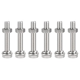 sourcing map M10 x 60mm Hex Head Screws Bolts, Nuts, Flat & Lock Washers Kits, 304 Stainless Steel Fully Thread Hexagon Bolts 6 Sets