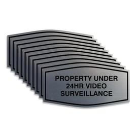 All Quality Fancy Property Under 24Hr Video Surveillance Sign | Property Security Sign with Easy Installation | 24/7 Security Monitoring (Brushed Silver) - Small 10 Pack