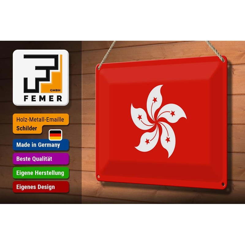 FEMER Blechschild Flagge Hongkong 30x20cm Flag of Hong Kong
