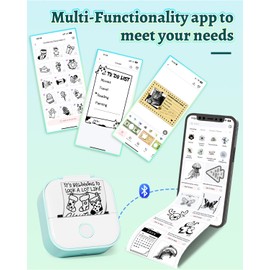 Memoqueen Mini Sticker Printer T02 Thermal Printer, Mini Pocket Printer Blutooth Portable Printer with 3 Rolls Transparent Paper for Journal, Memo, Photo, DIY Scrapbook, Travel, Children, Gifts, Green