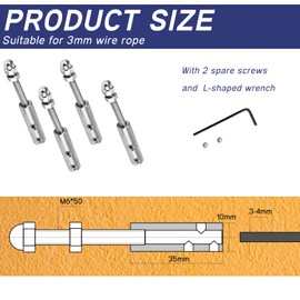 EGNGY Set of 4 Stainless Steel Wire Rope Tensioners, Wire Rope Clamp 3 mm for Railing Filling, for Wire Rope 3 mm for Attaching Wire Ropes Rustproof