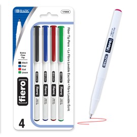 BAZIC Fiero Fiber Tip Pen, Fineliner Pens 0.4mm Assorted Color Extra Fine Point, Writing Drawing for Graphic Office School (4/Pack), 24-Packs