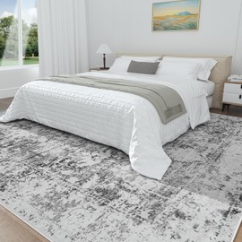 8x10 Area Rugs for Living Room Washable Rug Vintage: Large Rugs for Dining Room Bedroom Retro Carpet Farmhouse Non Slip Low Pile Area Rug 8 by 10 Indoor - Black/White