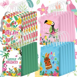 24 Pcs Hawaiian Themed gift bags Aloha Party Favor Bags Tropical Paper Goodie Bag Summer luau Treat Bags with Handles for Tiki Hawaiian Party Supplies Birthday Baby Shower