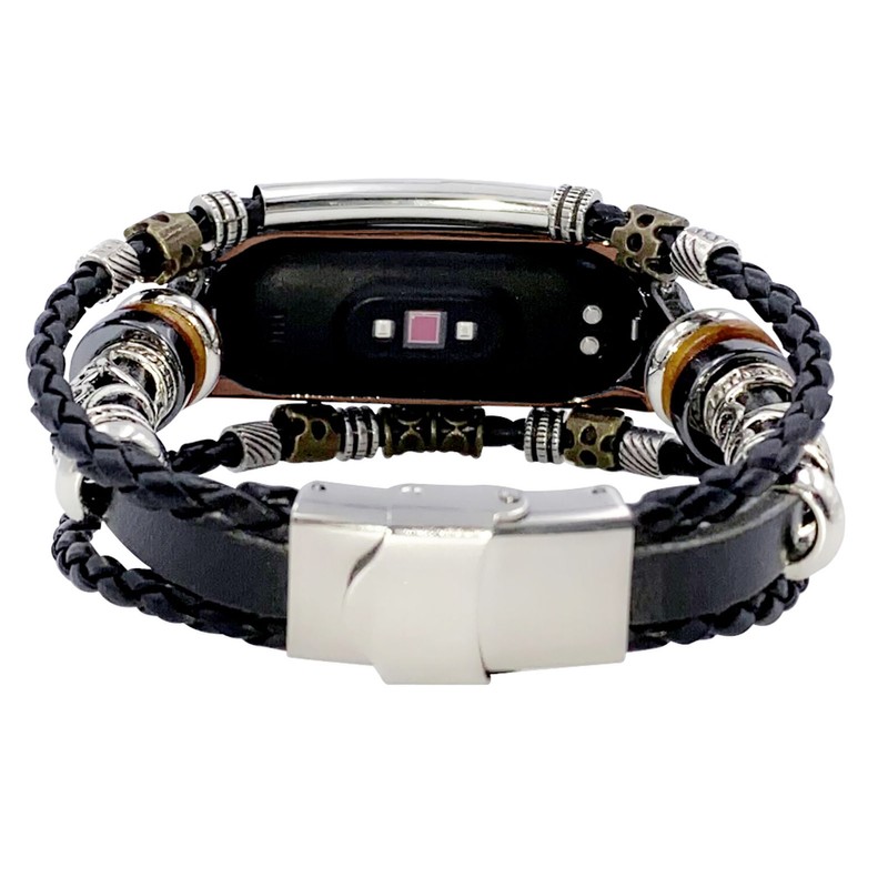 for Xiaomi Mi Band 7 Leather Strap Metal Snap Retro