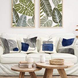 ZWJD Cushion Covers, 50 x 50 cm, Set of 4, Outdoor Cushion Covers, Linen Cushion Covers, Geometric Pattern, for Sofa, Living Room, Decorative, A082-20