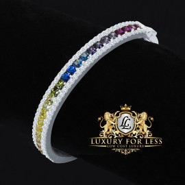 Usdiamondking 6.75CT Multi White Finish Princess/Round Cut CZ Real Silver Bangle Bracelet