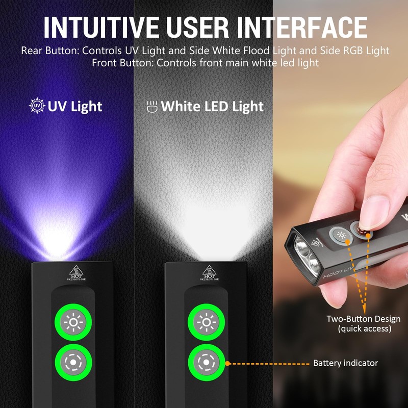 Wurkkos HD01 UV Flashlight, Rechargeable EDC Flashlight, Led Flashlight with