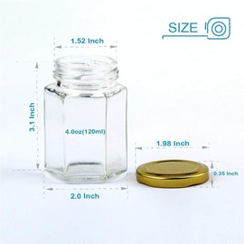 Encheng 4 oz Clear Hexagon Jars,Small Glass Honey Jars With Lids(Golden),Mason Jars For Herb,Foods,Jams,Liquid, Spice Jars For Storage 30 Pack