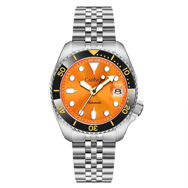 Kakashi CADISEN Design Automatic Watch Men's Mechanical Homage Stainless Steel Waterproof Sapphire Glass GMT Casual Men's Watches, orange, Modern