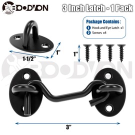 3 Inch Hook and Eye Latch, Privacy Eye Hook Latch for Sliding Door/Barn Door, Black Sliding Door Lock with Screws for Window, Cabin Hooks, 1 Pack