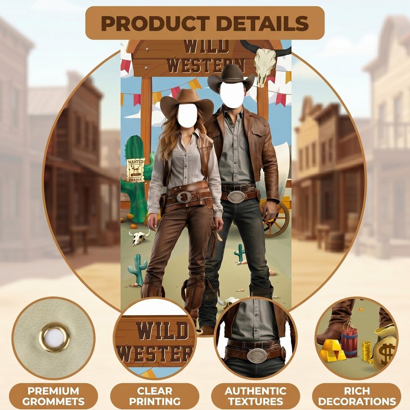 Hopzab Western Photo Booth Backdrop, Cowboy Party Decorations, Reusable Polyester
