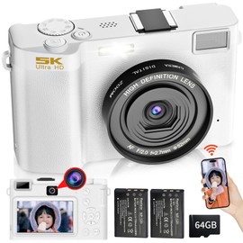 Moledro WIFI Transfer Function, Digital Camera, 5K 64 Megapixels, Dual Lens, 64 Million Pixels, Includes 64 GB Micro SD Card, 18x Digital Zoom, Auto Focus Function, Image Stabilization, Webcam