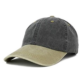 Trendy Apparel Shop Low Profile Unstructured Pigment Dyed Two Tone Baseball Cap - Black Khaki