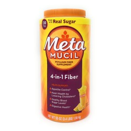 Metamucil Fiber 4-in-1 Psyllium Fiber Supplement Powder with Real Sugar, Orange (55 oz)