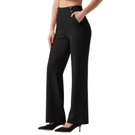 Willit Women's Wide Leg Dress Pants High Waisted Stretch Work Pants Office Business Casual Slacks Pockets Black L