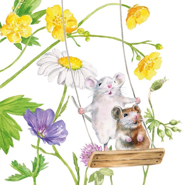 20 Napkins Friends on the Swing | Mouse | Animals | Spring | Table Decoration | Decoupage | Decoupage | Decoupage | Decoupage | 33 x 33