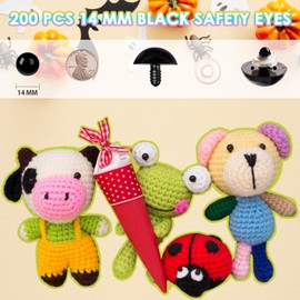 MUCUNNIA - 400 ojos de seguridad de 14 mm para Amigurumi con arandelas, ojos de seguridad de plástico, color negro, para manualidades de ganchillo, para manualidades, decoraciones de Halloween