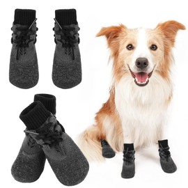 Byffoer Pack of 4 Waterproof Dog Boots, Dog Shoes, Paw Protection, Non-Slip Dog Shoes, Removable Attachment Straps, Protective Dog Socks for Small, Medium and Large Dogs (XS)