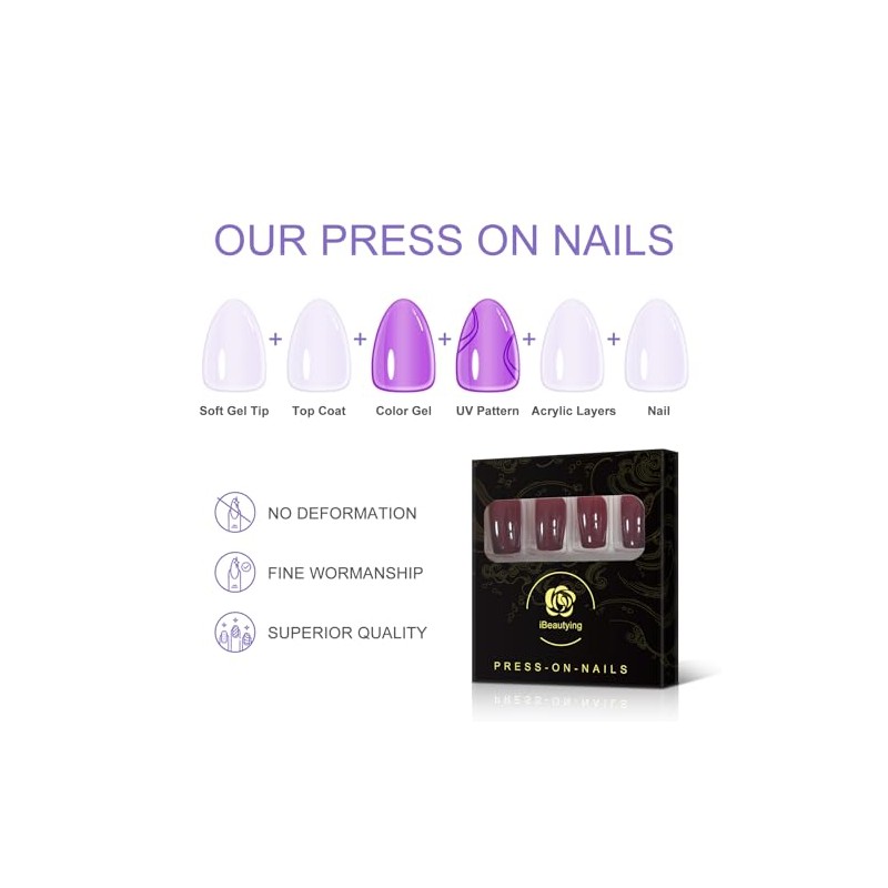 Uñas postizas de color rojo burdeos para prensar - Uñas