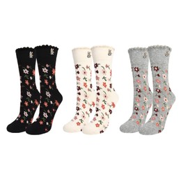 Benefeet Sox Funny Socks for Women Girls Cute Floral Cotton Crew Socks Novelty Embroidered Flower Patterned Designed Casual Socks Kawaii Rabbit Pretty Socks Graphic Mid-calf Dress Socks 5 Pair