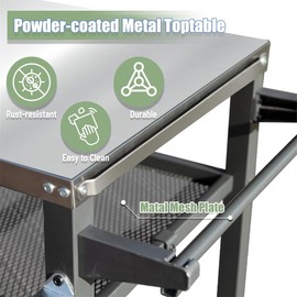 CHARMMA 3-Shelf Outdoor Grill Table, Grill Cart with Wheels, Outdoor Pizza Oven and Food Prep Table, Blackstone Table with Stainless Steel Tabletop, Grill Stand for Blackstone Griddle for Outside BBQ