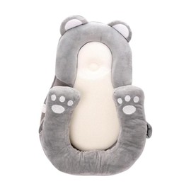 Newborn Pillow Tummy Time Detachable Support Pillow Anti-Roll Cute Ears Baby Lounger for Nursing Shaped Beds Nursery Crib - Color: Grey