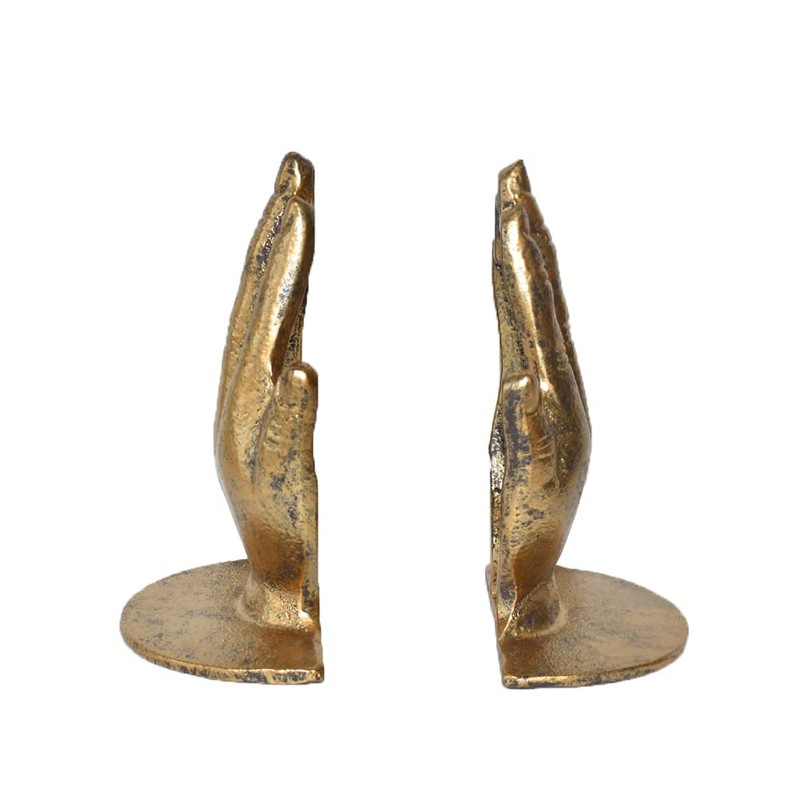 JUCONSIN Hands Bookends, Prayer Hand Decorative Bookends Unique Gold Book