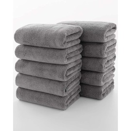 Towels 10 Piece Very Soft Microfiber Hand Face Towel Set Washcloth Super Absorbent Lightweight Quick Dry and Durable, 29" L x 13" W, 10 Pack Dark Grey