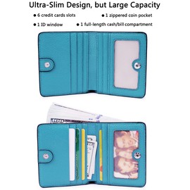 AINIMOER Small Leather Wallet for Women, Ladies Credit Card Holder RFID Blocking Women's Mini Bifold Pocket Purse, Sky Blue