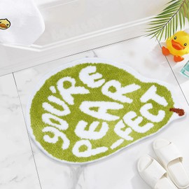Moxie Forte Pearfect Pear Bath Mat | Cute & Soft | Absorbent Microfiber | Non-Slip Backing | Easy-Care (31.5x25.5, Green and White)'