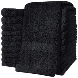QCS Towels – 12 Pack Washcloths Set 30 x 30 cm, 100% Cotton Super Absorbent & Quick Dry Flannel Face Cloths, Fade Resistant and Soft Feel Fingertip Towels (Black)