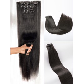 LUVME Seamless Clip in Hair Extensions Human Hair, 14 Inch 135g 9pcs Natural Black Hair Extensions Clip in Human Hair Sliky Straight Remy Human Hair Extensions