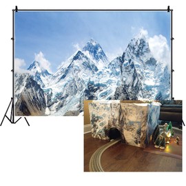 DORCEV 7x5ft Snow Mountain Scenery Backdrop Cold Winter Snowy Mountain Outdoor Adventure Blue Sky Snow-Covered Alpine Snow High Hill Peak Ski Nature Landscape Travel Photo Studio Props