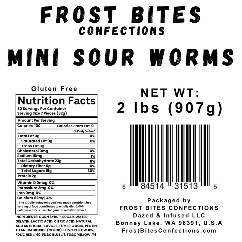 Mini Sour Worms Gummy Candy, Bulk, 2 Pounds