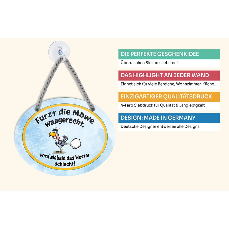 schilderkreis24 Tin Sign Funny Saying "Furzt die Möwe horizontal.." Decorative