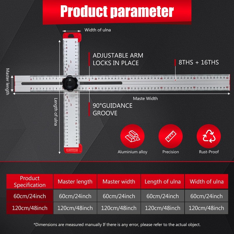 PENGZHAN - Adjustable Drywall T-Square Tool - Aluminum - for