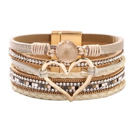 Ethnic Tribal Boho Heart Wrap Gemstone Leather Bracelets for Women Men Boho Hemp Cords String Beaded Braided Leather Surfer Friendship Bracelet Woven Strand Biker Cuff Wrap Wristband Male Son BFF Bracelets Gifts (Beige)